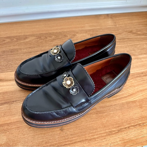 Coach Lenox Platform Loafer Women Size 10 Black Leather Embellished G1218 - Picture 1 of 14